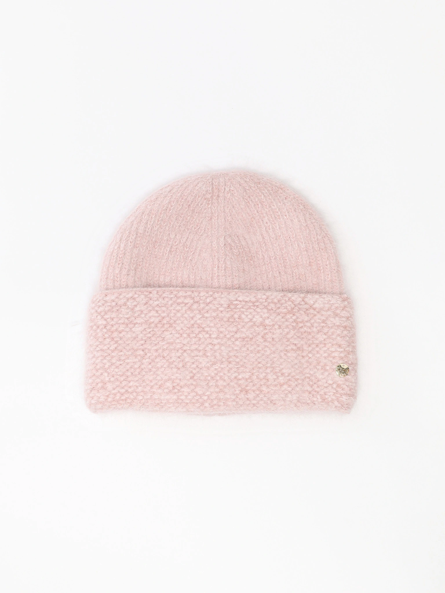 Шапка-бини из ангоры и нейлона с отворотом в ассортименте